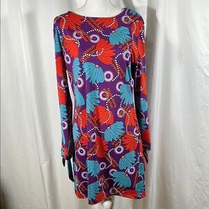 Tracy Negoshian Abstract Colorful Floral Dress with Ties on Wrists L